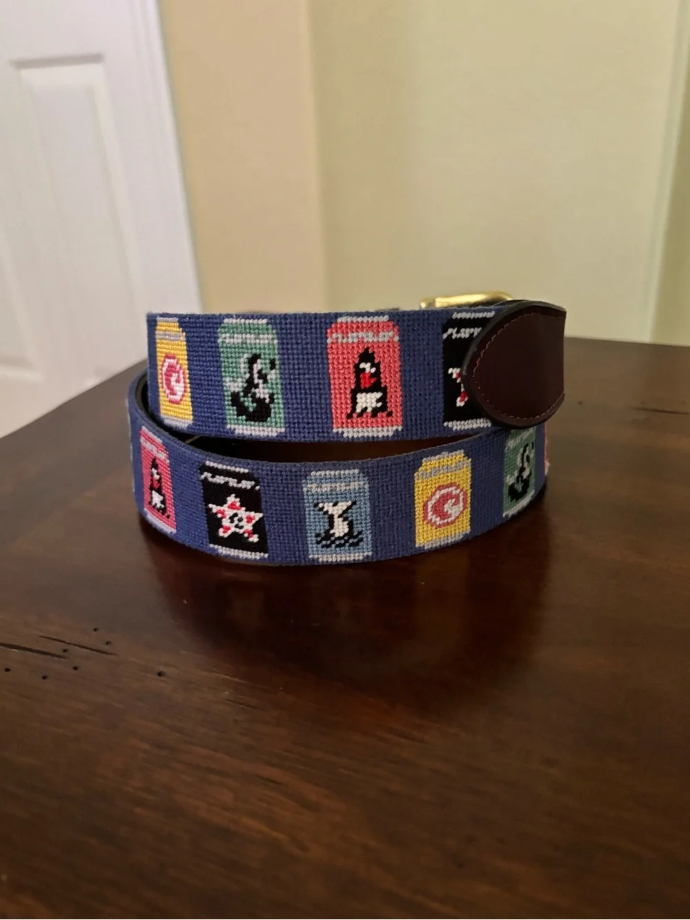 Handmade Beer Can Needlepoint Belt